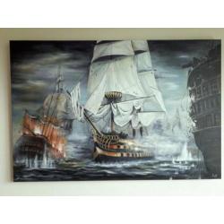 80x120cm schilderij Zeeslag / klassiek modern kleurrijk