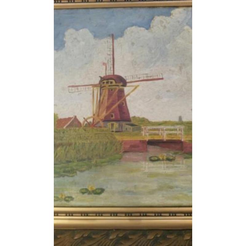 L.J.M van Eijk schilderij molen landschap