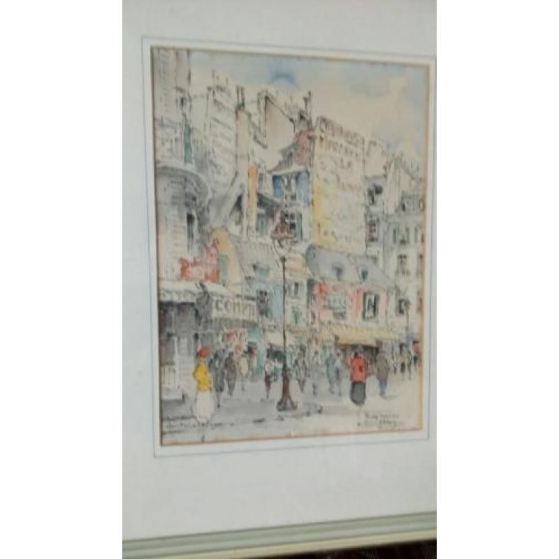 Oude aquarell ( Han molenaar 1914 - 1989 ) Parijs