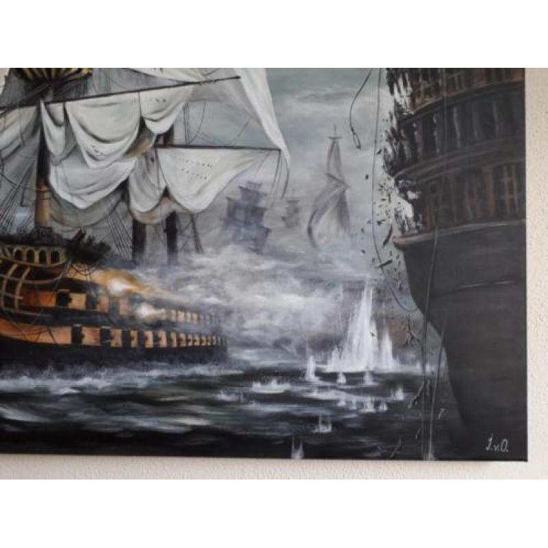 80x120cm schilderij Zeeslag / klassiek modern kleurrijk