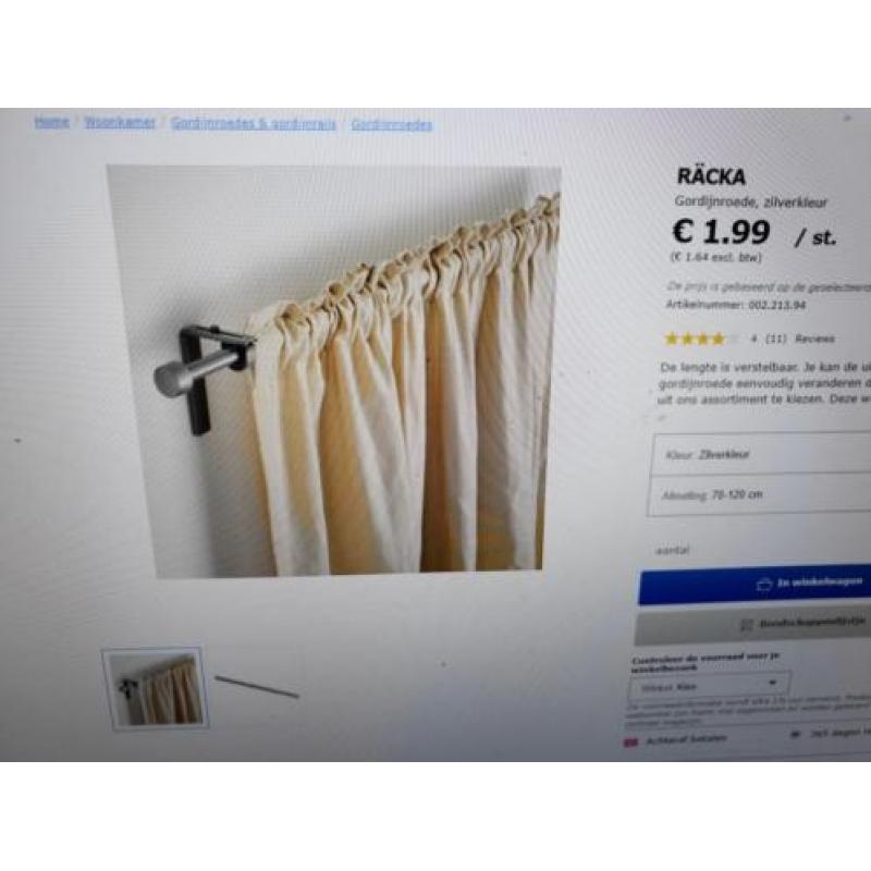 2x Gordijnroede zilverkleurig IKEA nieuw